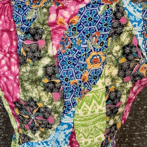 Vintage Alberto Makali Patchwork Print Embellished Tank Top Boho Y2K Women's M - Picture 6 of 9